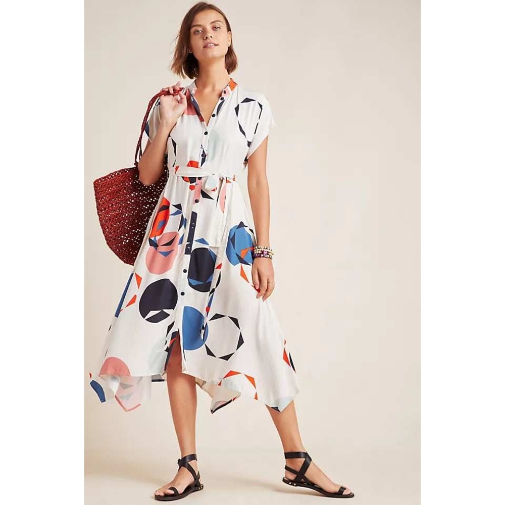 Corey Lynn Calter Anthropologie Geometric Stripe Handkerchief Hem Shirt Dress XL